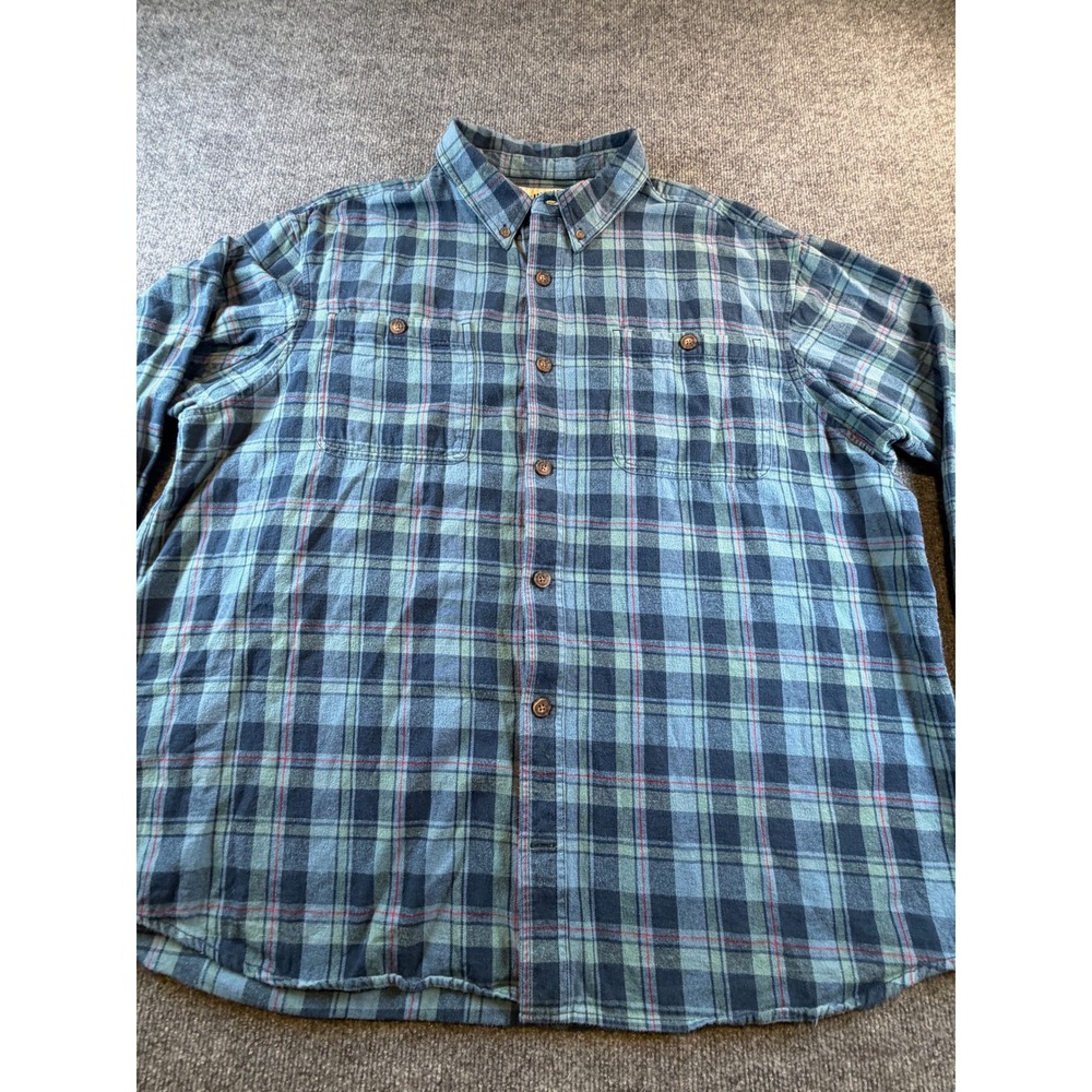 Duluth Trading Co Free Swingin Flannel Shirt Blue Green Plaid Mens XL